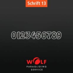 Schrift Übersicht für NR13 Schriftart für paragliding world cup oder SHV 40 cm.