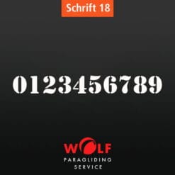 Schrift Übersicht für NR18 Schriftart für paragliding world cup oder SHV 40 cm.